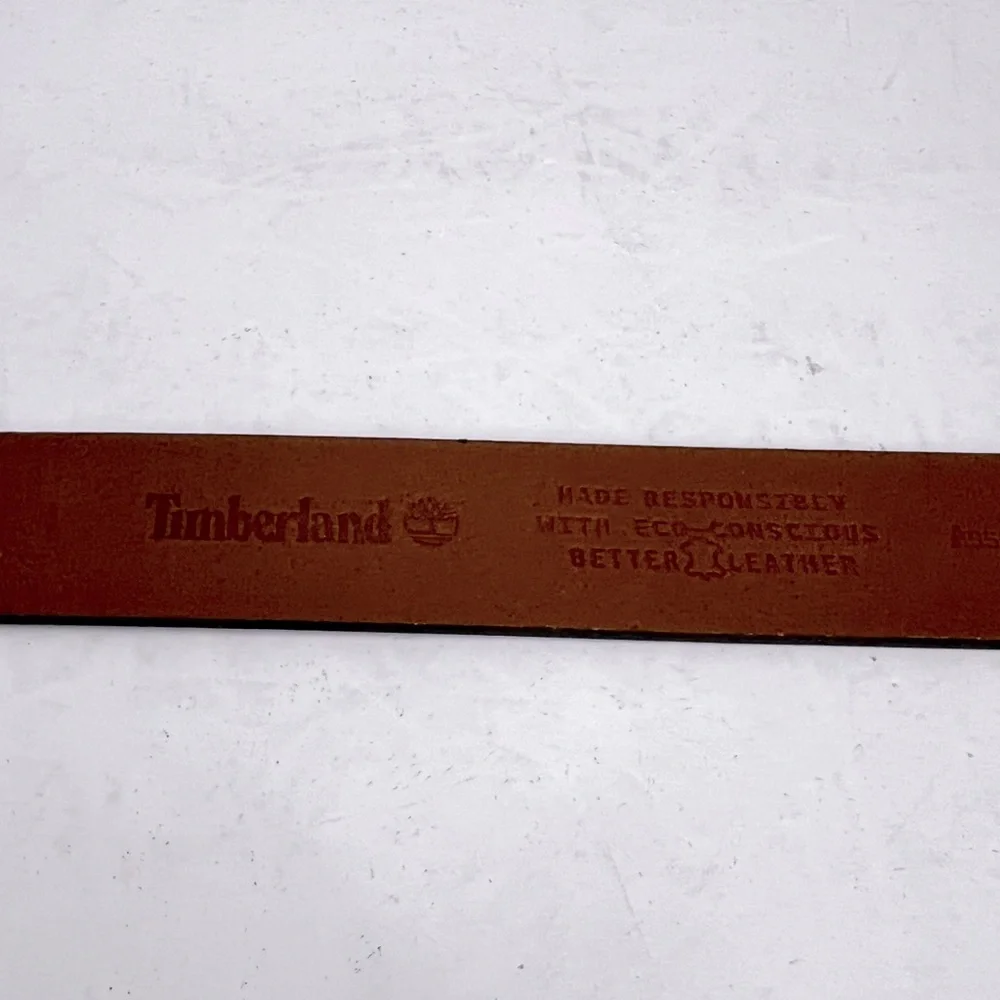 TIMBERLAND MEN’S BELT, BROWN COLOR, LEATHER WITH MAT METAL BUCKLE, SIZE XL 42/44